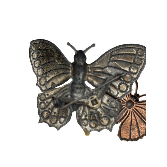 Vintage Butterflies Brooch 3" Oxidized Silver Tone Copper Tone - Picture 7 of 10